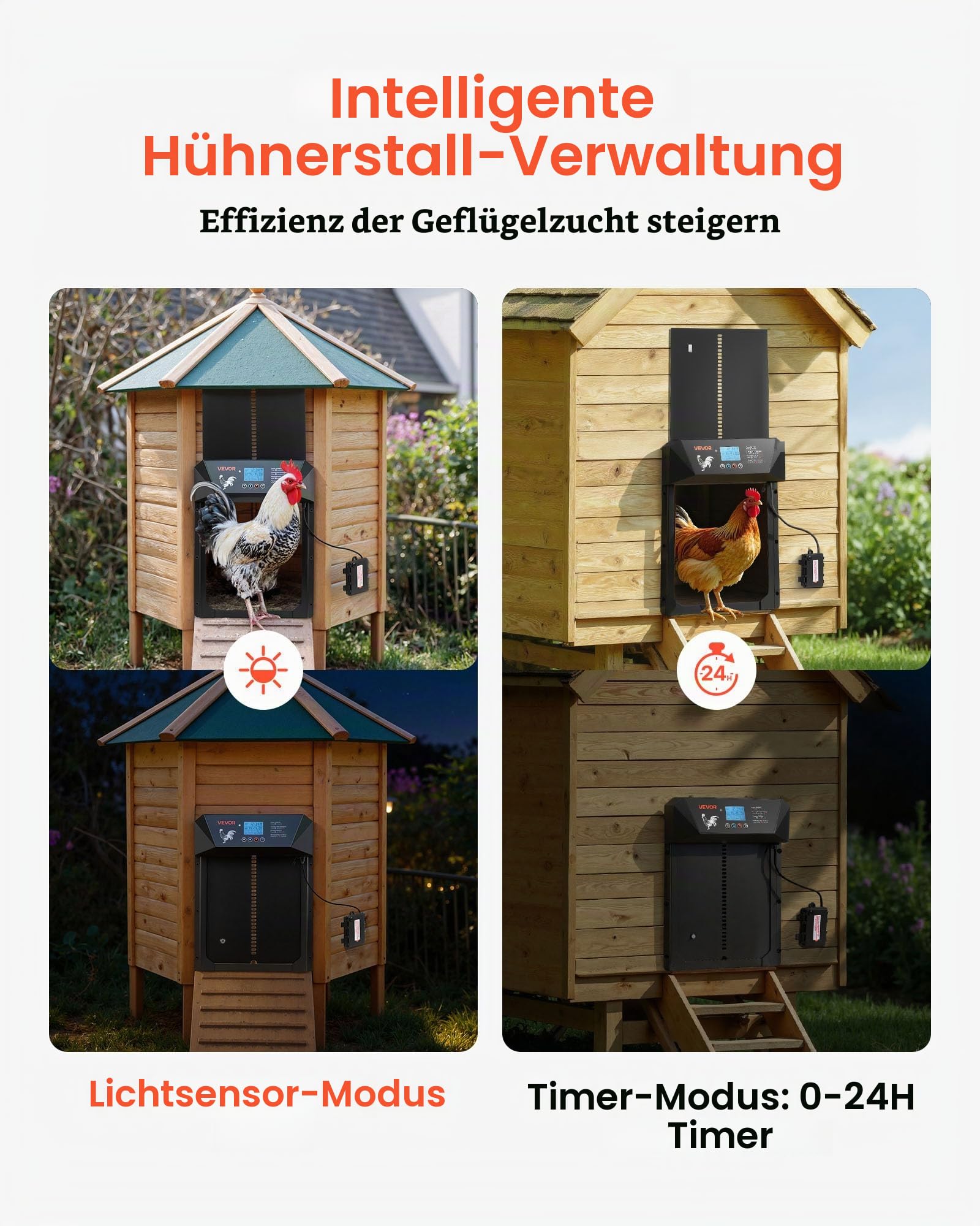 VEVOR Hühnerklappe Hühnertür Hühnerstalltür Lichtsensor 405x305x68mm