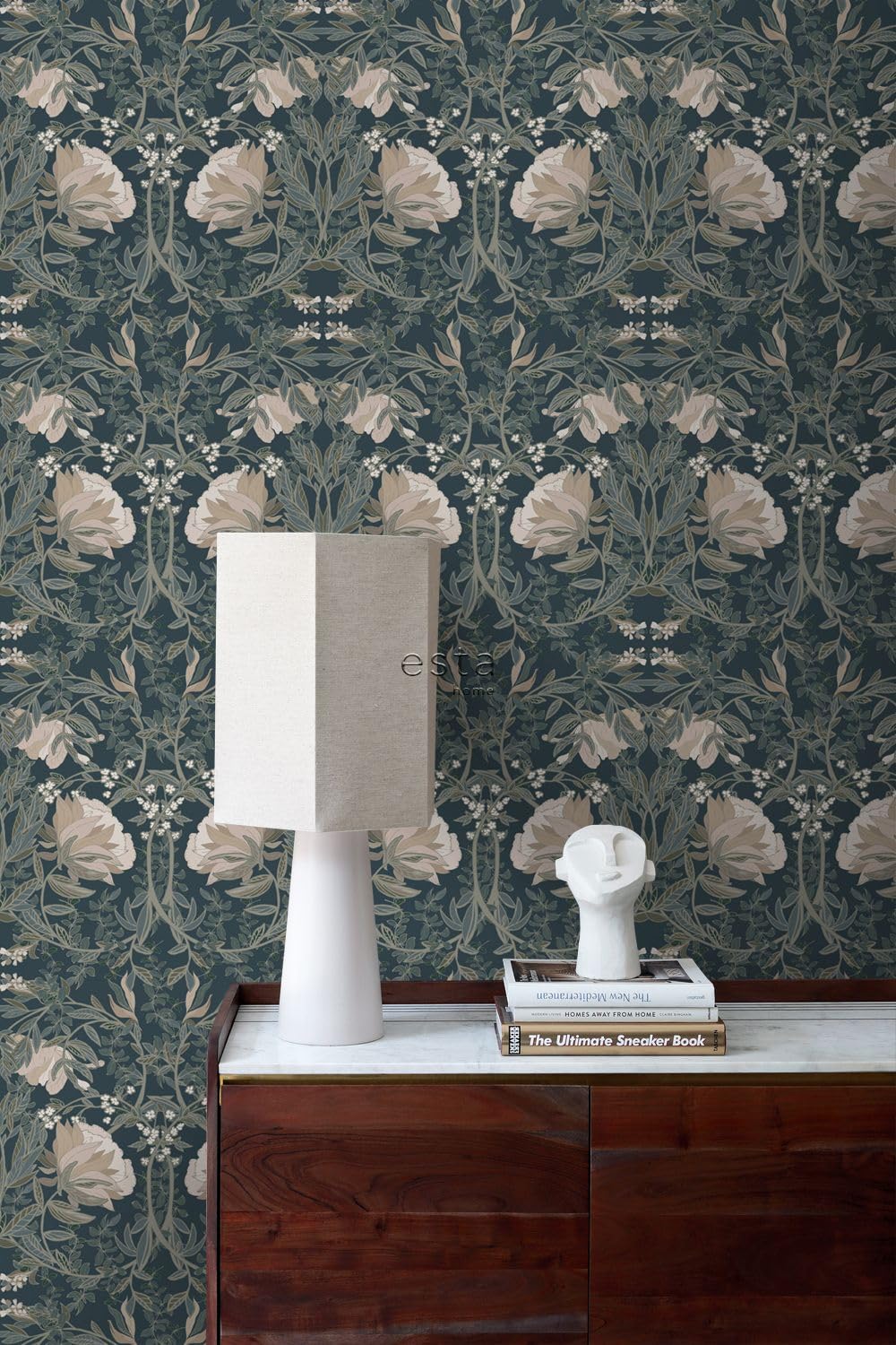 Esta Home Tapete Blumenmuster im Jugendstil Dunkelblau 53 cm x 10.05 m