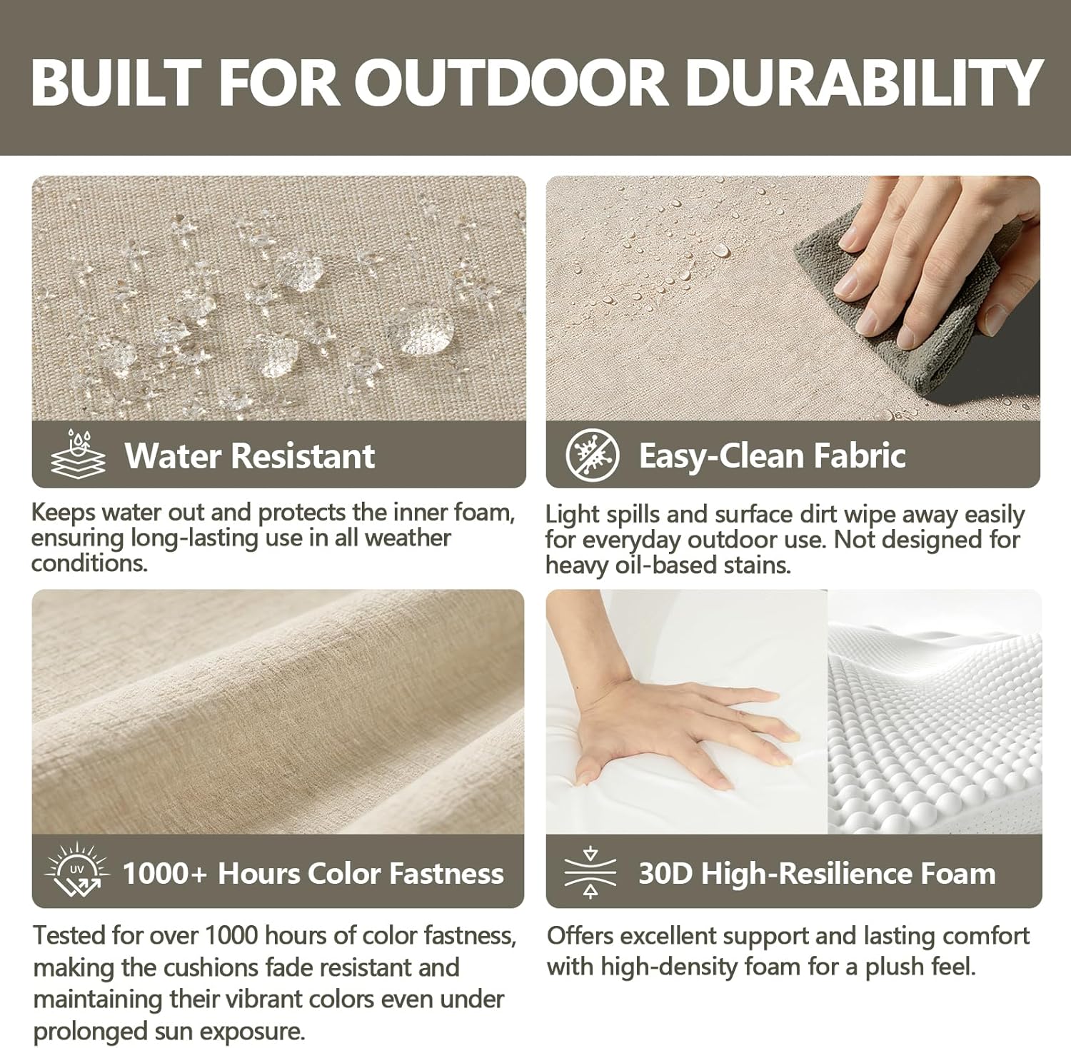 Goodgoods 20 x 20 Outdoor Chair Cushions Set of 4, 1000+ Hours Fade-Resistant & Water-Resistant Furniture Chair Cushions with 30D High-Resilience Foam for Dining Room, Patio Chair, Biscuit