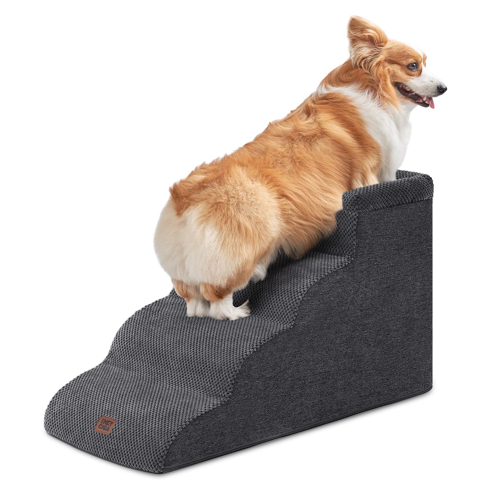 EHEYCIGA Escalier Chien 4 Marches 44.7cm H, Rampe Chien pour Canapé Lit | Mousse Haute Densité, Surface Antidérapante, Housse Amovible et Lavable, Pour Petits Chiens et Chats, Gris