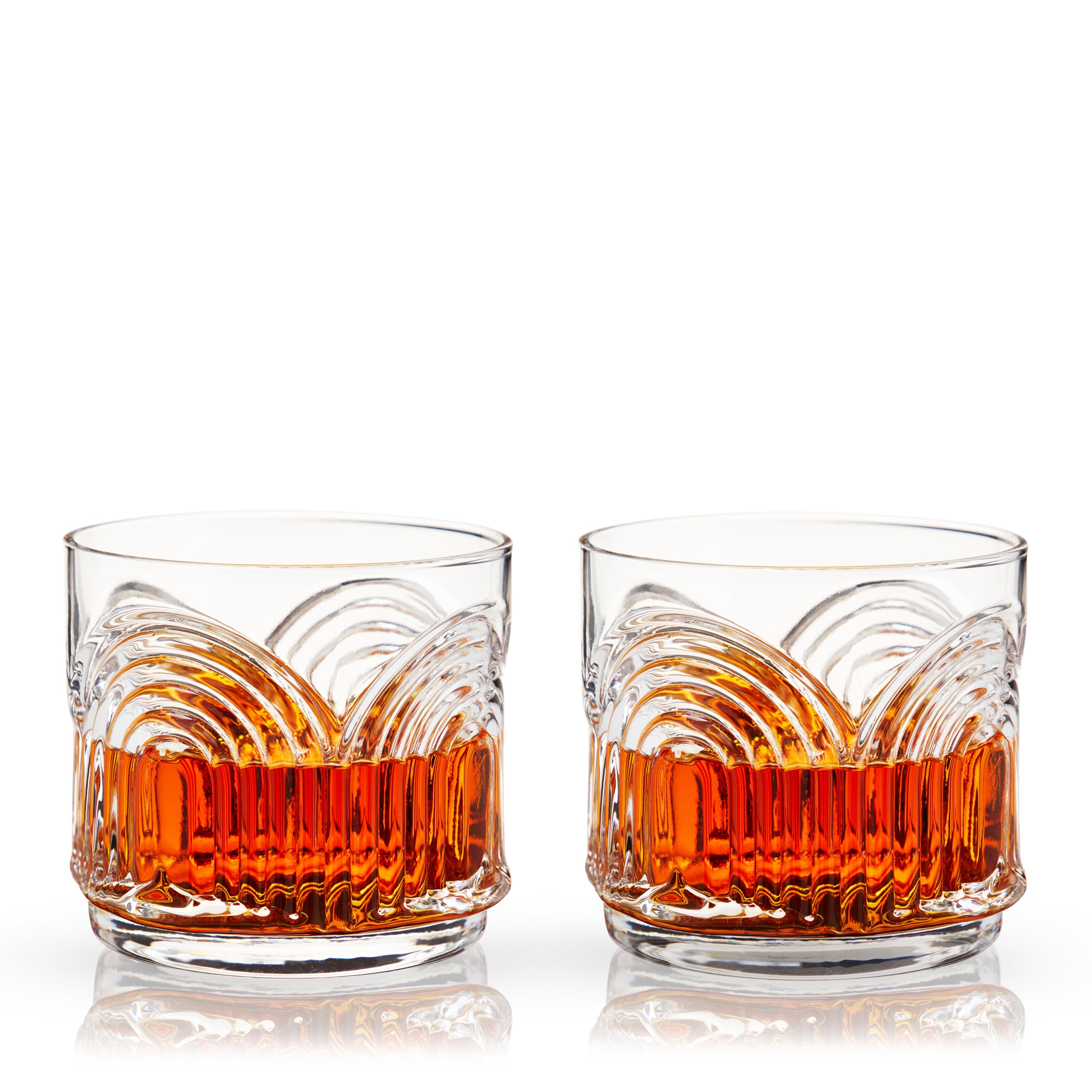 Viski Beau Lowball Glasses Set of 2 - Crystal Drinking Glasses for Whiskey, Scotch & Bourbon - Art Deco Cocktail Glasses Arch Design 11oz