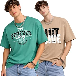 London Hills Printed Cotton Blend Half Sleeve Oversized Men Round Neck Tshirts | T Shirt for Man | Tshirt | Shirts Men | T... Price In India