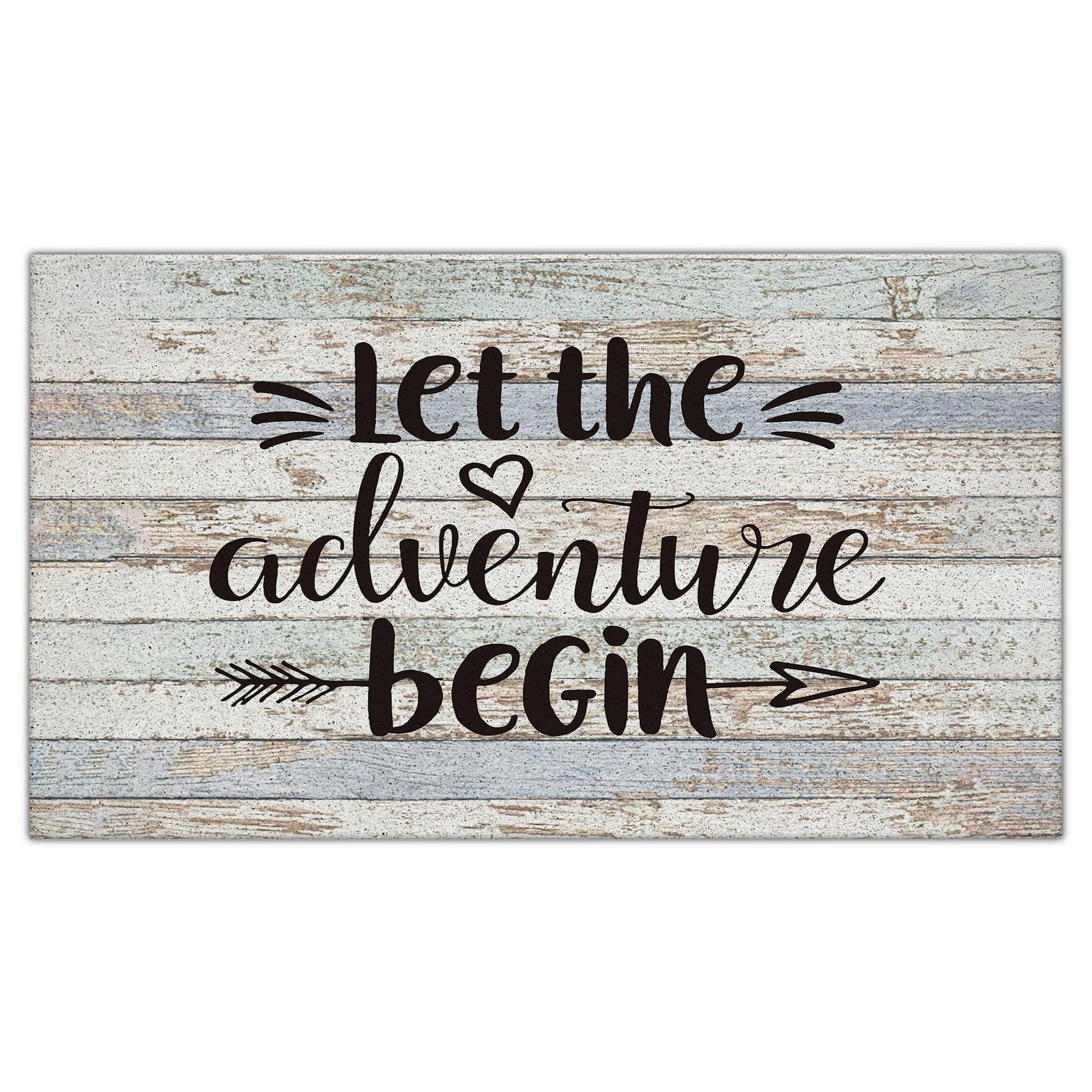 Nogrit Let The Adventure Begin Rustic Camping Waterproof Door Mat Outdoor Entrance 17x30 Inch Non-Slip Doormat for RV Campsite Front Door Porch Outdoor Indoor Decorations,Campers Adventurers Gifts