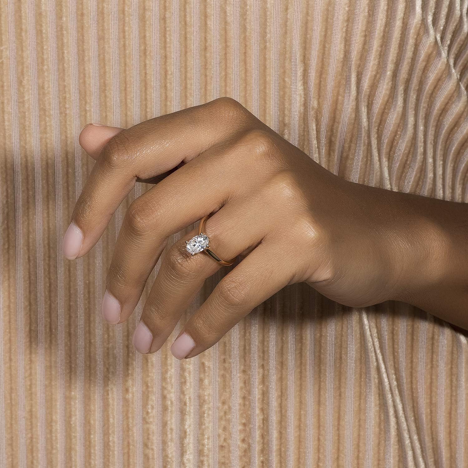 Charles & Colvard 14K Yellow Gold Moissanite 10x6mm Elongated Oval Engagement Ring, 2.30ct DEW