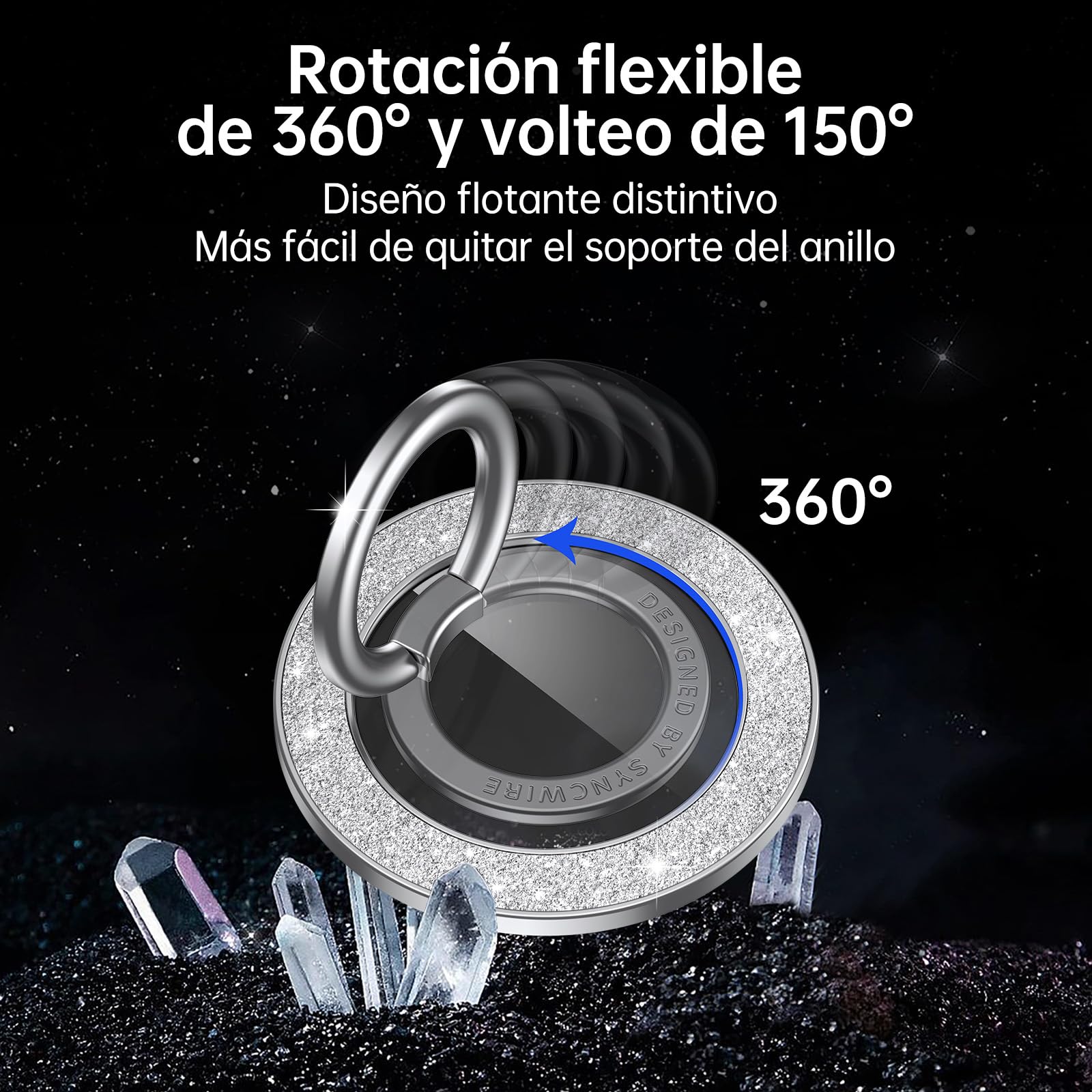 Syncwire Soporte Magnético para Teléfono para MagSafe, Sostenedor de Anillo Magnético para Teléfono, Rotativa Accesorios MagSafe Removibles para iPhone 16 Pro MAX 15 14 13 Android- Diamante Brillante