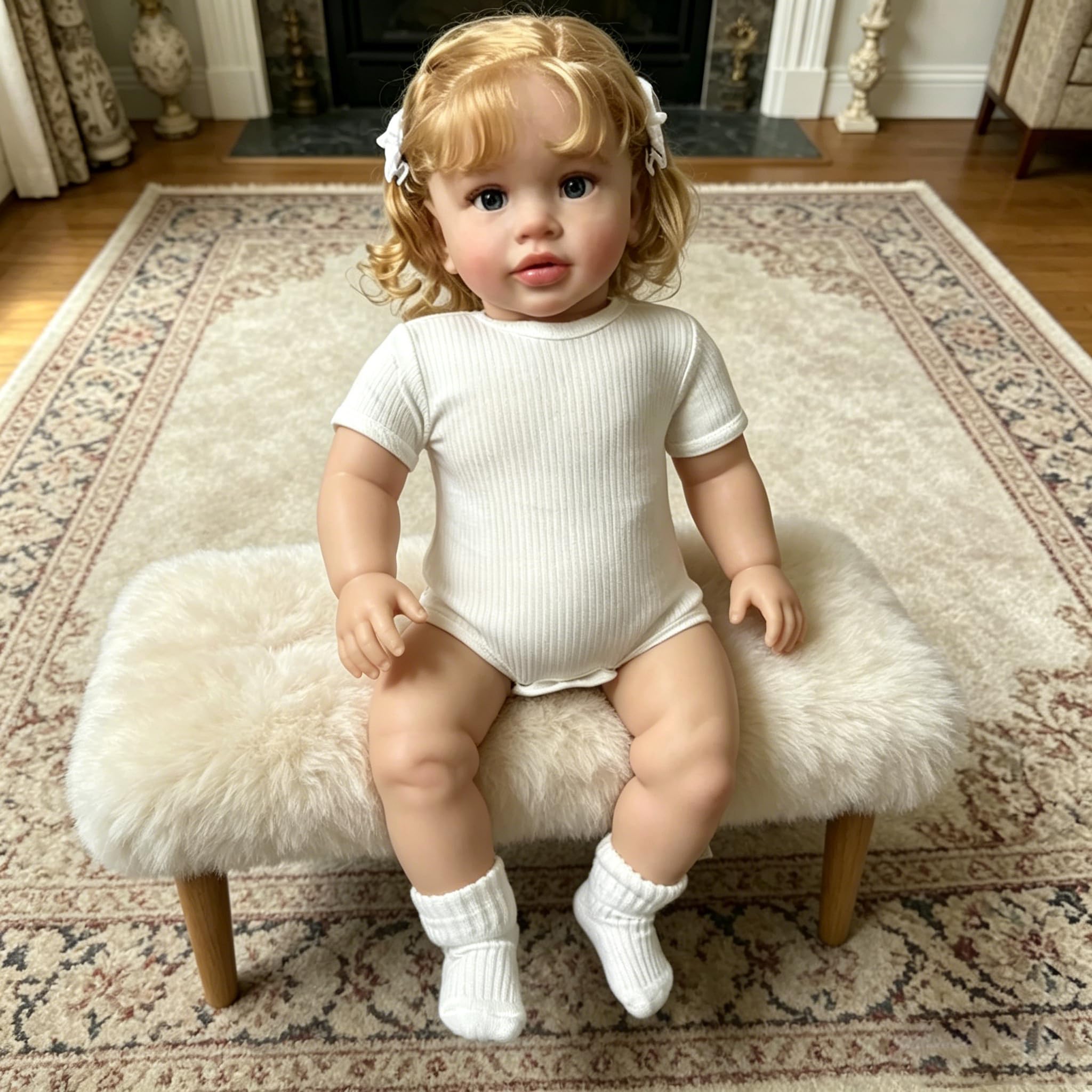 66CM Große Größe Silikon Reborn-Kleinkindpuppen Mädchen Stoffkörper Pippa lebensecht Neugeborenen-Puppe 26 Zoll,Realistische Vinyl Reborn-Babypuppen mit Blondes Haar Spielzeugset