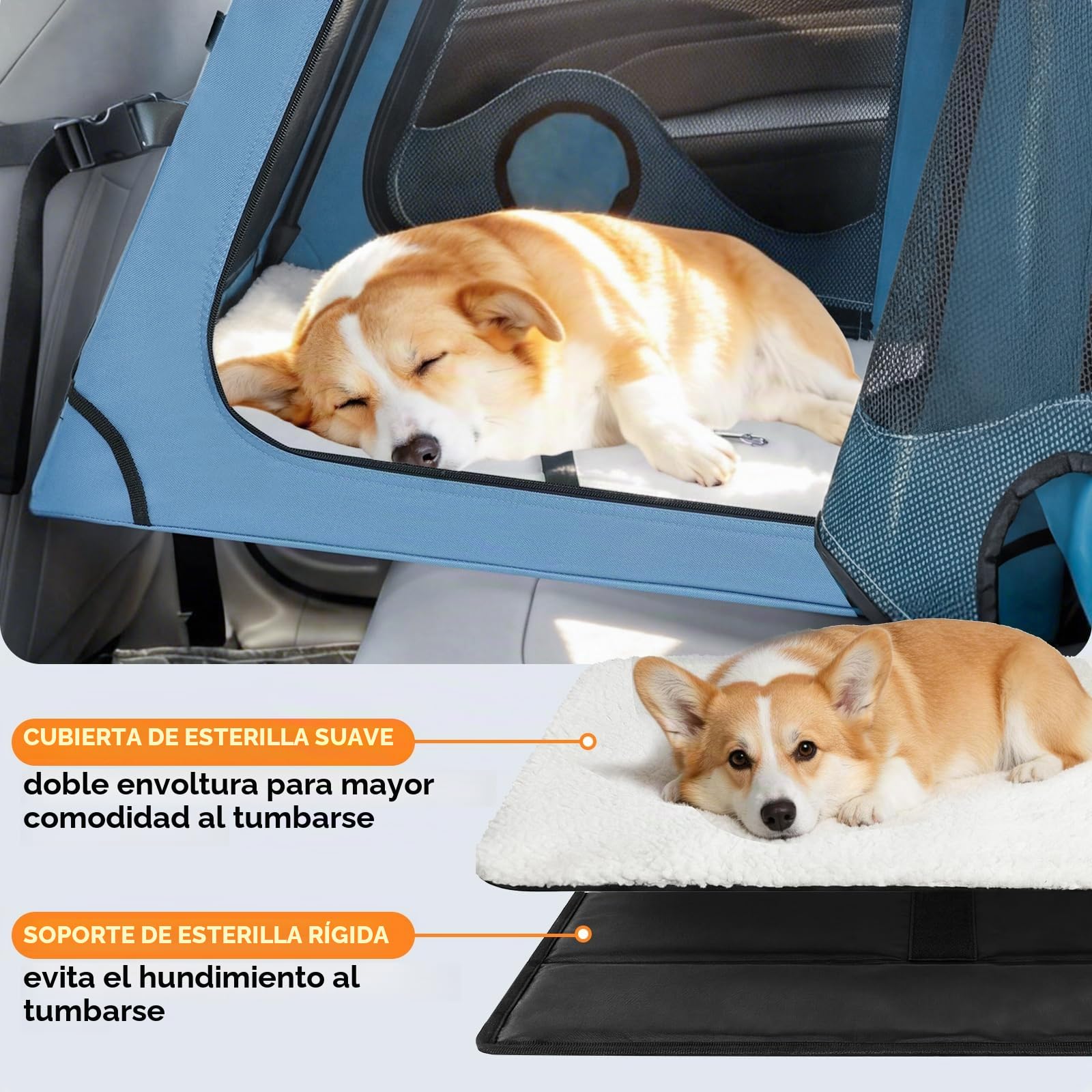 Snagle Paw Jaula portátil para perros para viajes en coche, armazón de metal para mascotas, transportín para mascotas para asiento trasero de coche, se asegura con correa para reposacabezas y cinturón