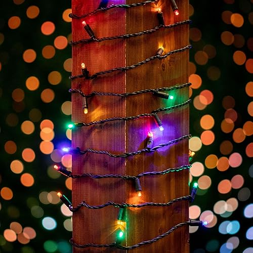 Miniatura 7 de Novelty Lights Juego de 50 luces LED de Navidad, iluminación al aire libre, luces de fiesta, patio, morado, cable negro, 11 pies