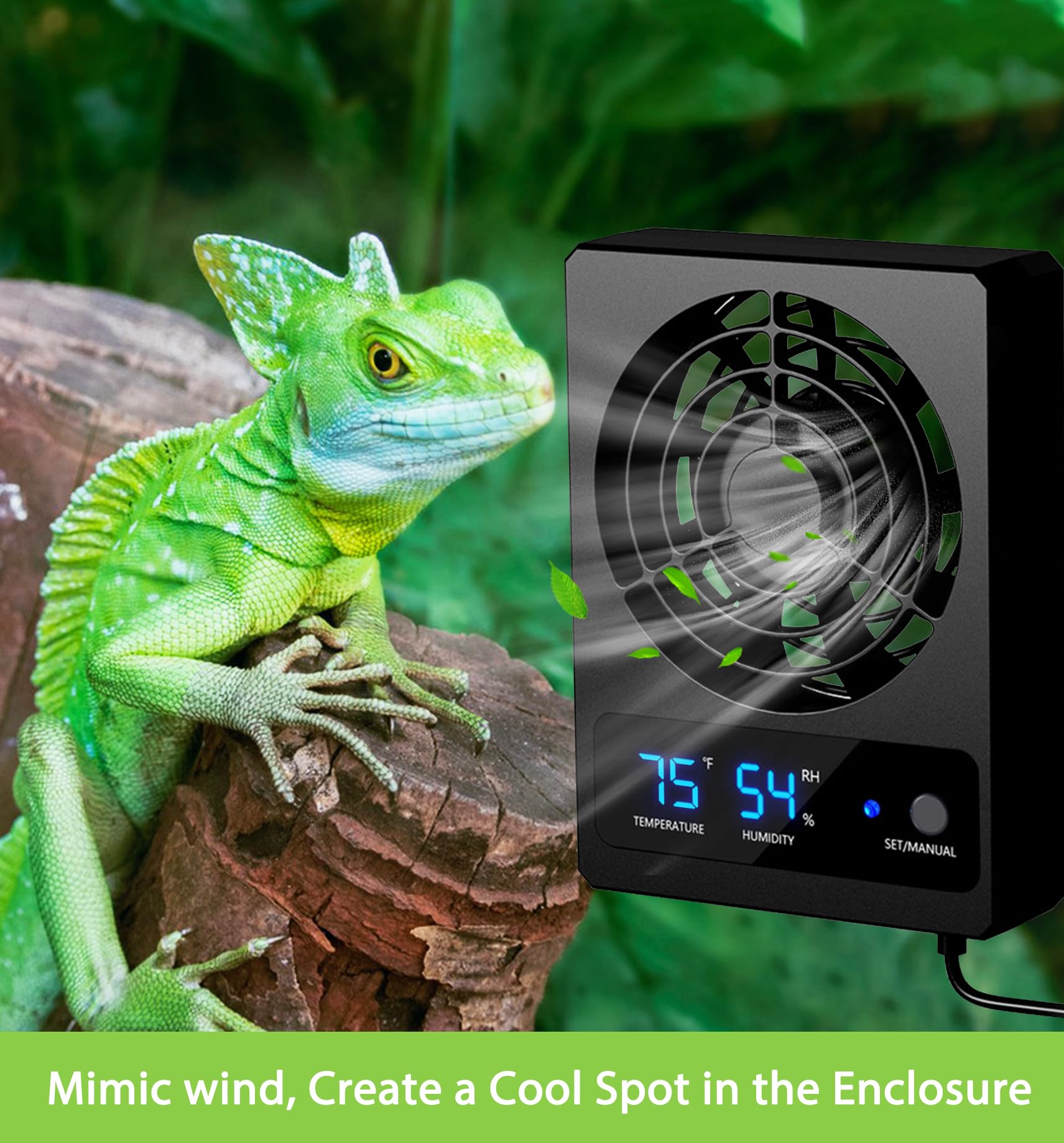 Ventilateur de ventilation pour enclos de reptiles, ventilateur de refroidissement intelligent efficace, jauge d'humidité pour reptiles avec affichage LED, déshumidificateur à vitesse réglable pour