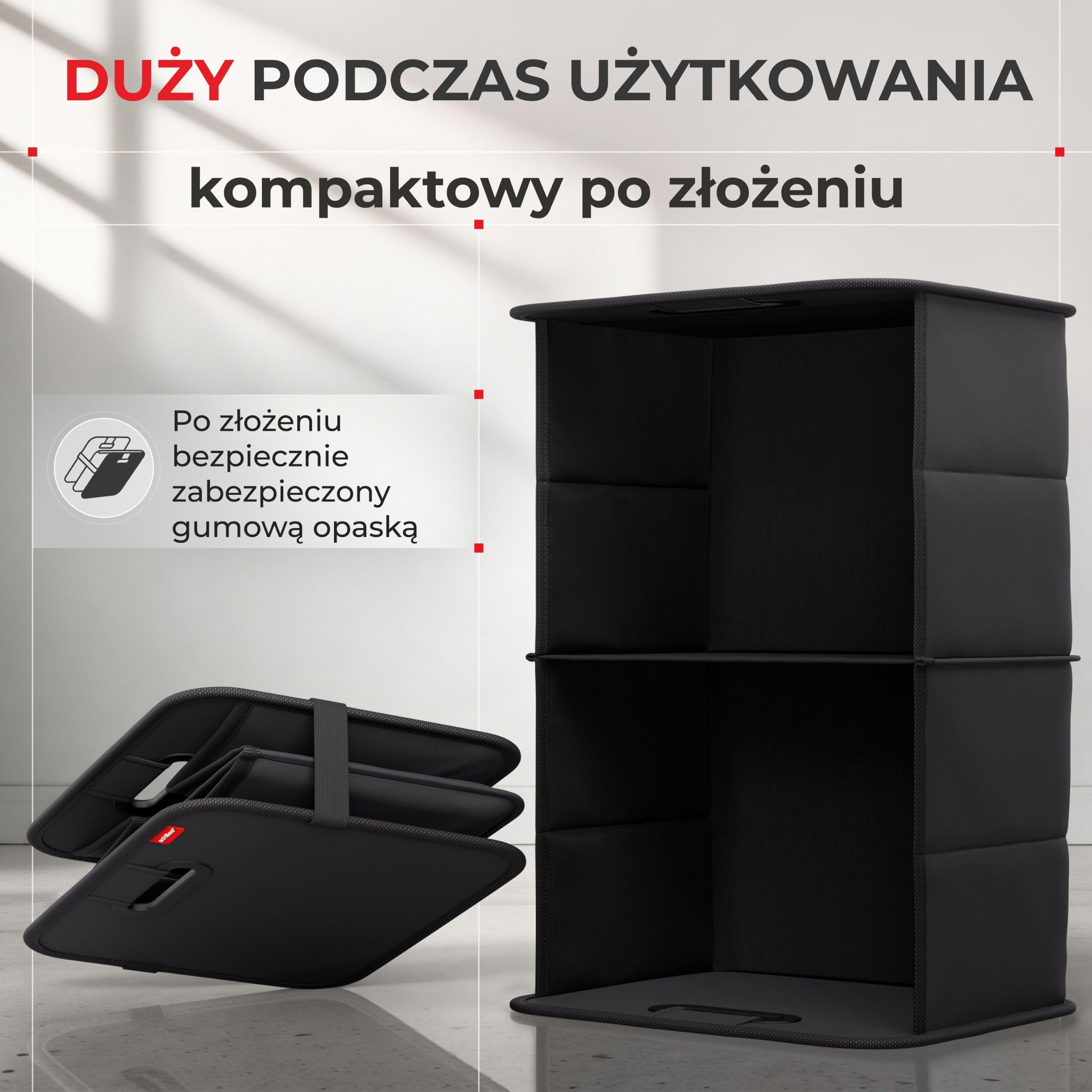 achilles Składane pudełko do samochodu, Organizer do bagażnika, Składana torba samochodowa, Składany kosz, Torby do przechowywania, Torba do bagażnika, Czarna, 50 cm x 32 cm x 27 cm
