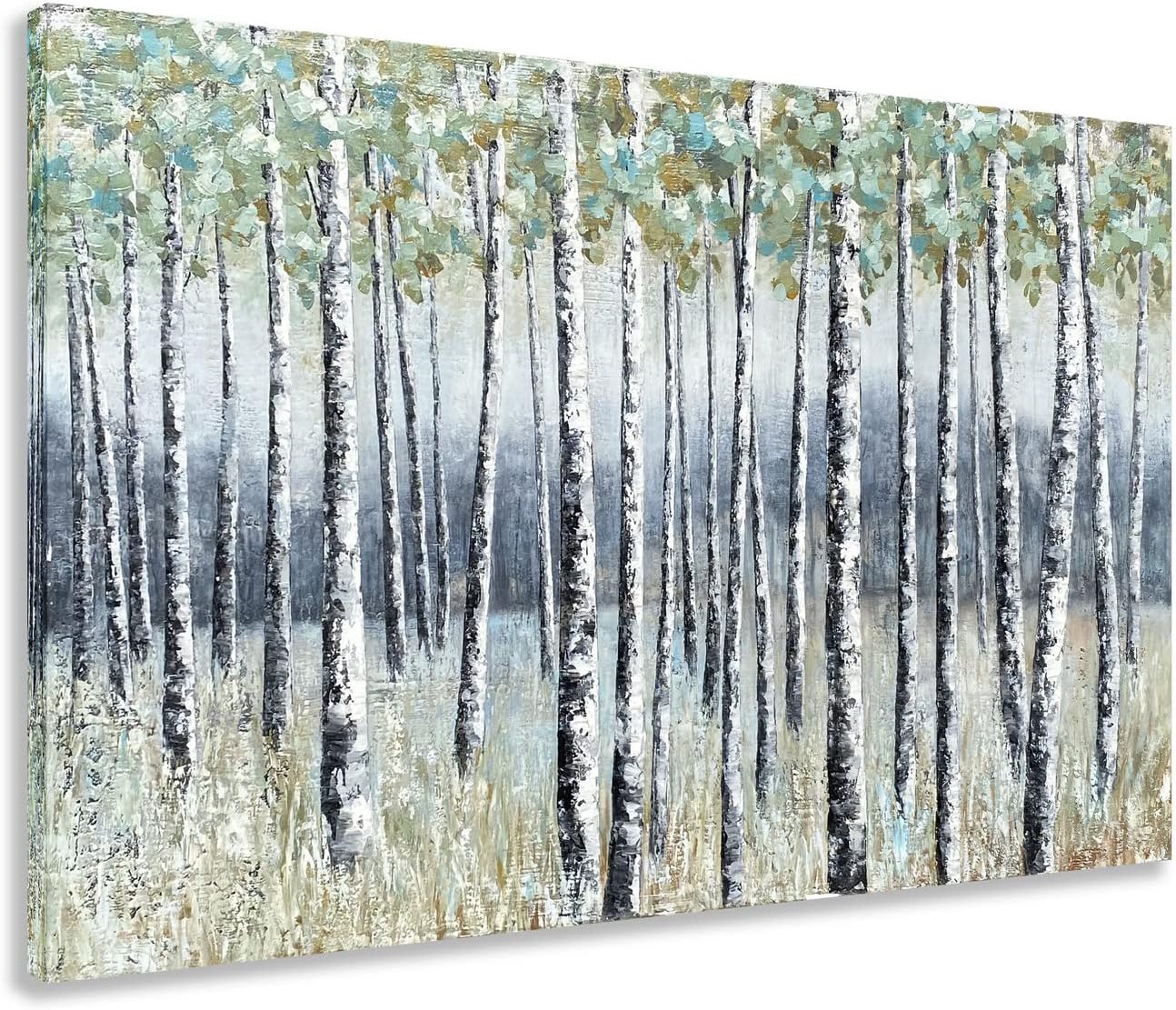 Yihui Arts Aspen Tree Paintings - Modern Abstract Forest Wall Art - Landscape Pictures with Embellishments for Living Room Bedroom Bathroom Decor