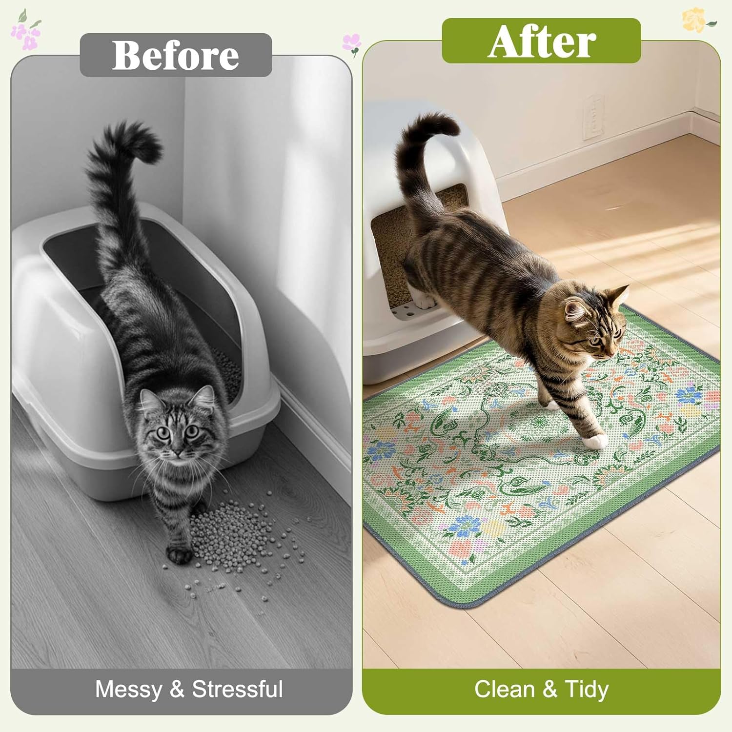 Unicorn Catcher 40X30in Cat Litter Mat Machine Washable Soft 3D Air Mesh Litter Box Rug Non-Slip Backing Quick Dry Scatter Control for Paws,Bean Green