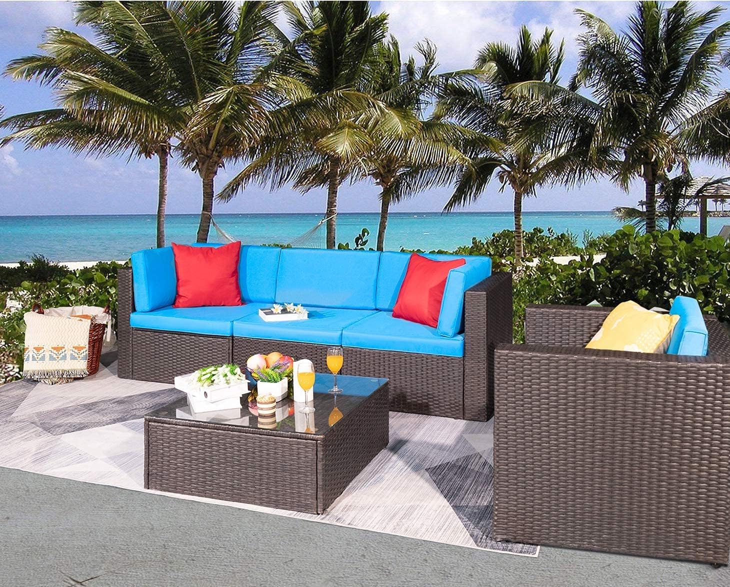 Furniwell Patio Furniture 5 Pieces Sectional Set Outdoor