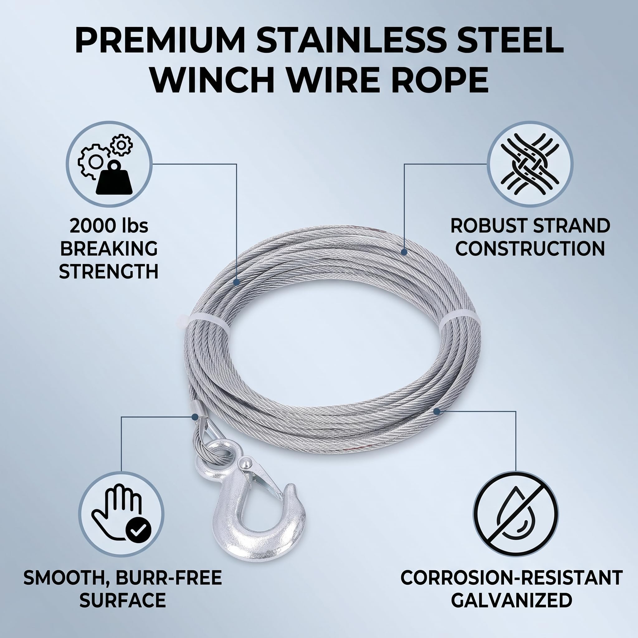 Câble Métallique de Treuil 4mm X 12m, Haute Résistance à la Rupture, Corde D'Extension Polyvalente en Acier Inoxydable, pour Sports Extérieurs, DIY, Campagne, et Utilisations Diverses
