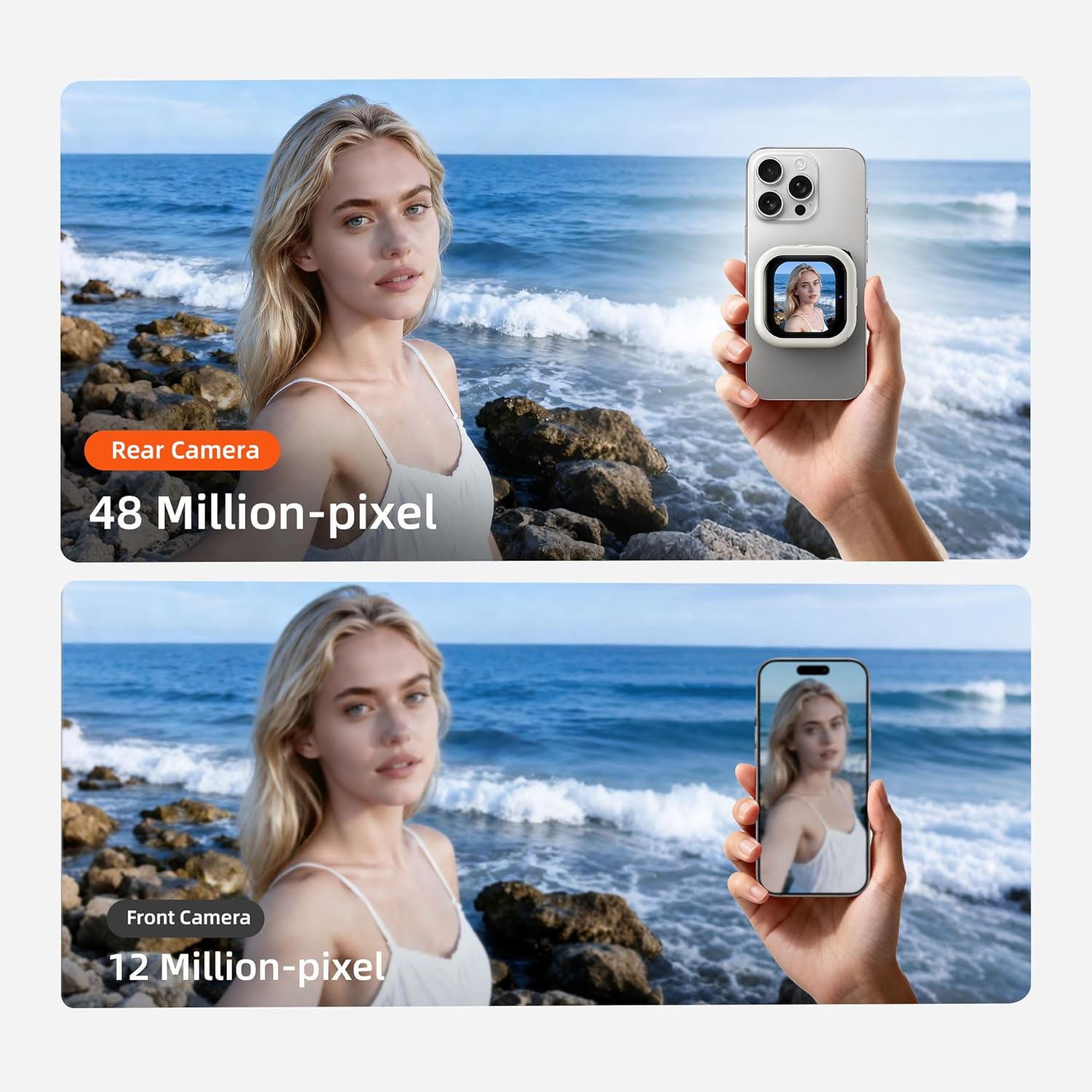 4K Vlog Selfie Monitor Screen, Ultra Vivid Phone Vlog Selfie Monitor, Bluetooth Remote Back Camera Monitor for Content Creator - Ivory - Image 2