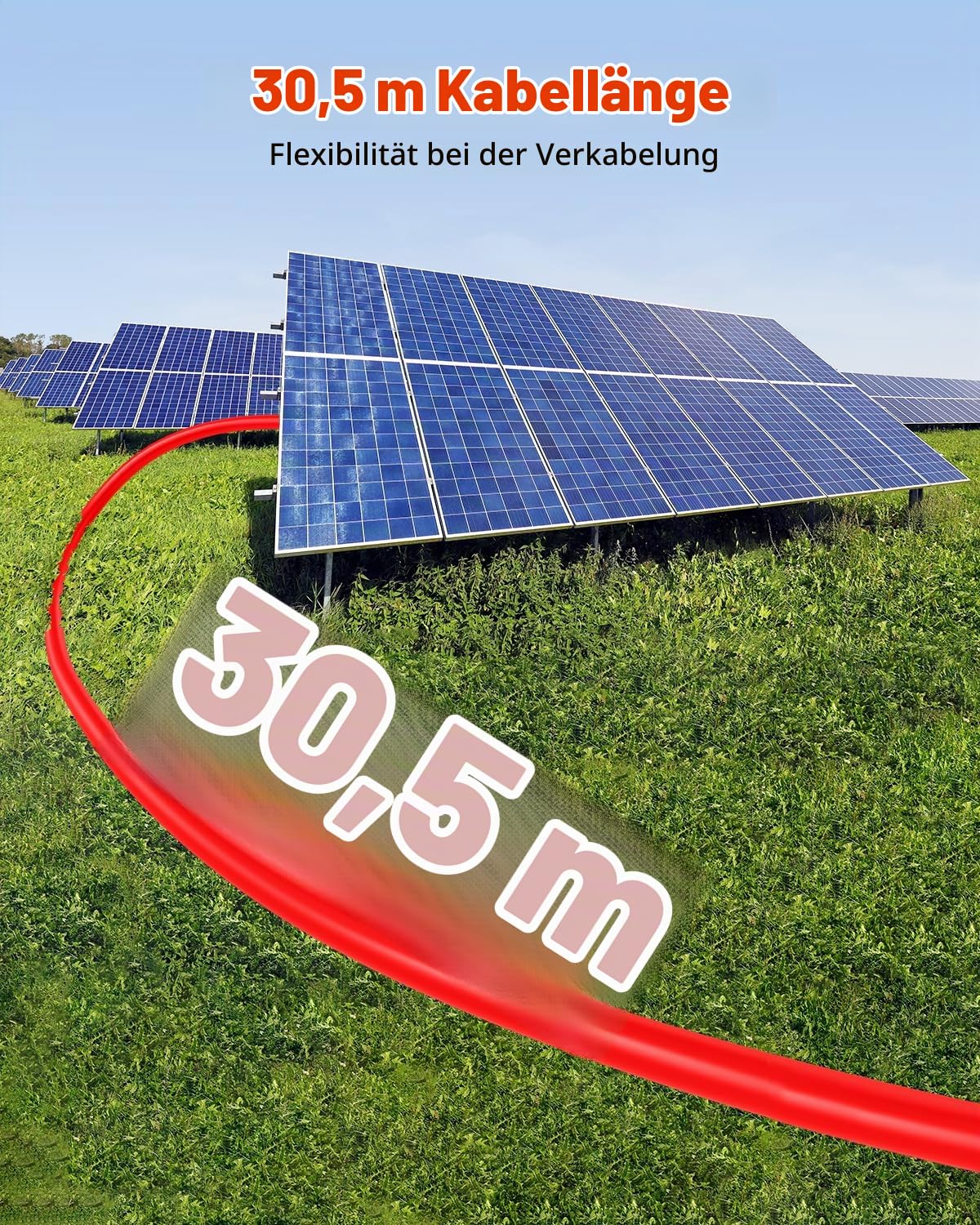 VEVOR Solarkabel 30,48 m, Verlängerungskabel 2er-Set, 10 AWG Kabel mit Wasserdichten Buchsen- & Steckeranschlüssen, PV-Kabel für Solarpanele zu Hause, auf Schiffen & in Wohnmobilen, Schwarz & Rot