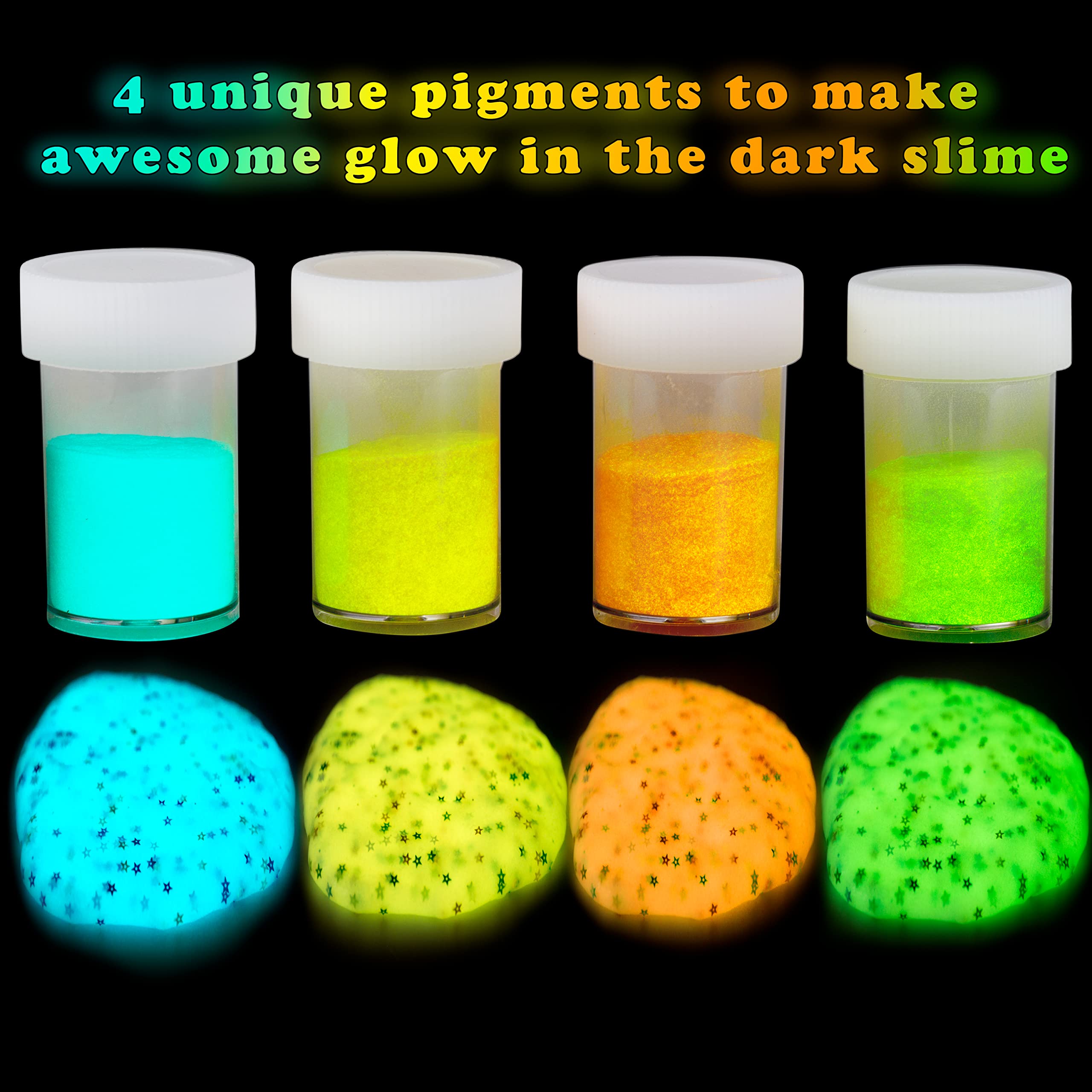 Idiy Glow in The Dark Pigment Powder 4 Color Set - Green, Yellow, Orange, Blue (0.53oz each) - Great for Epoxy Resin, DIY Arts and Crafts, Paint Making, Parties, Raves - Long Lasting Fine Powder