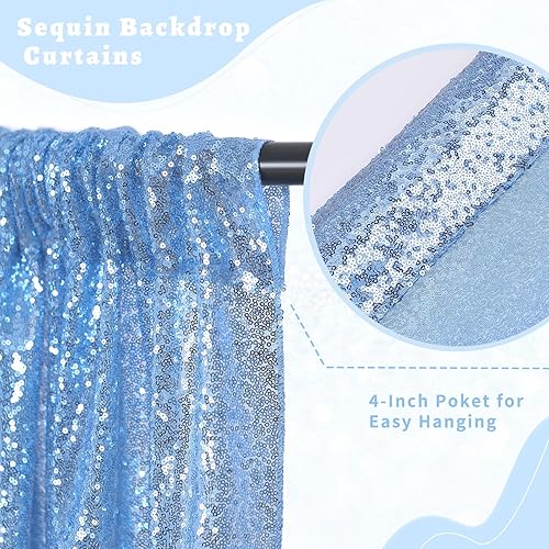 Miniatura 4 de B-COOL Cortinas de Fondo de Lentejuelas Azul Bebé 2 Piezas 2ftx8ft Fotografía para Fiestas Fondo Brillante Cortinas para Prom Bodas Baby Shower