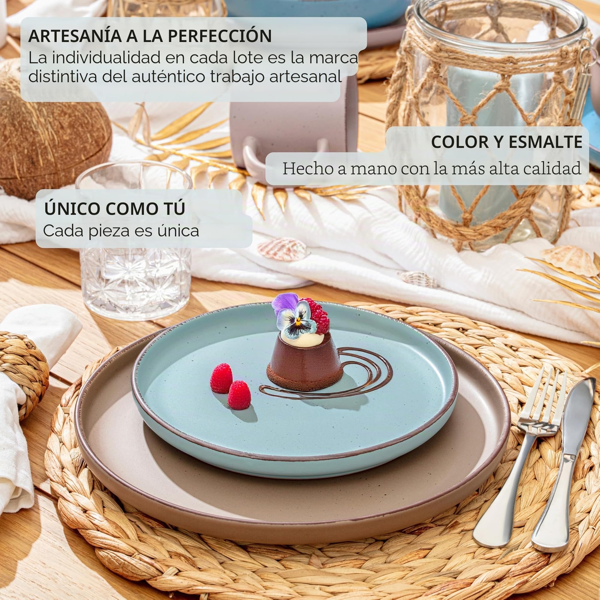 SÄNGER Bombay - Juego de vajilla de 12 piezas, vajilla de gres para 4 personas, 4 platos llanos, 4 platos de postre, 4 cuencos, multicolor