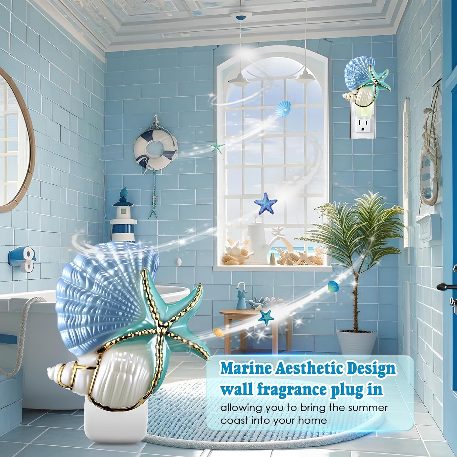 Wall Fragrance Plug in with Night Light Compatible with Bath & Body Works WallFlower Fragrance, Marine Style Essential Oil Diffuser Plug with Rotary Design (Shell Starfish Conch) - Image 5