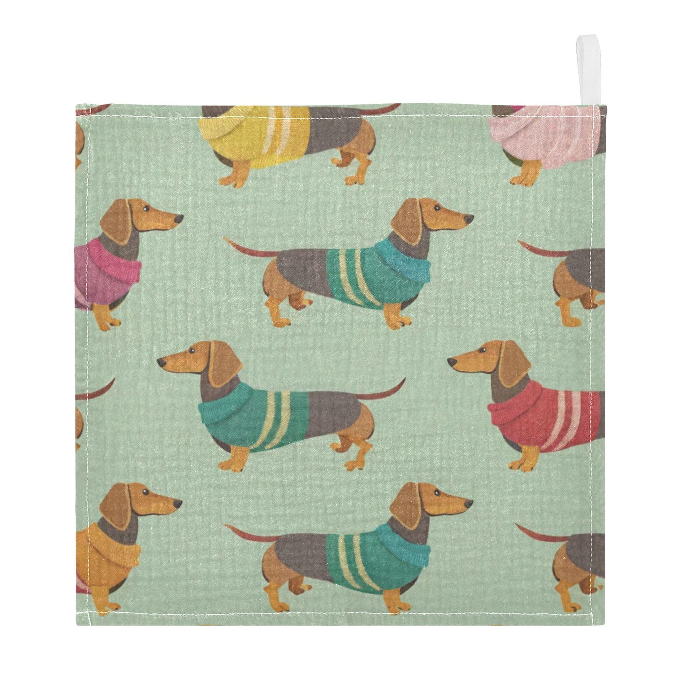 Fuauuyl Cute Dachshunds Baby Muslin Washcloths Cotton Absorbent Soft Burp Cloths for Newborns Infants Toddlers, Reusable Face Towels for Sensitive Skin, 3 Pack, 12x12 in