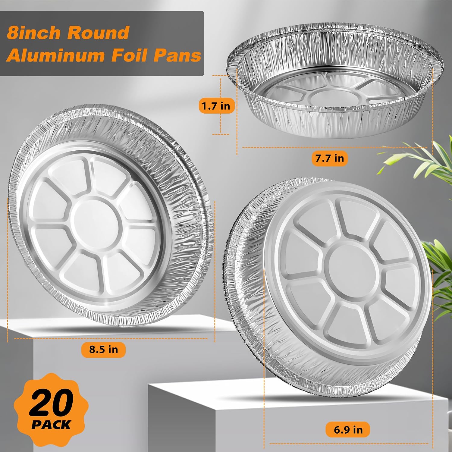 8" Round Aluminum Pans Pie Tins - 20 Pack Disposable Foil Baking Pans for Pies, Pot Pies, Quiche, Tarts and Casseroles, Oven/Freezer Safe Cake Baking Pans