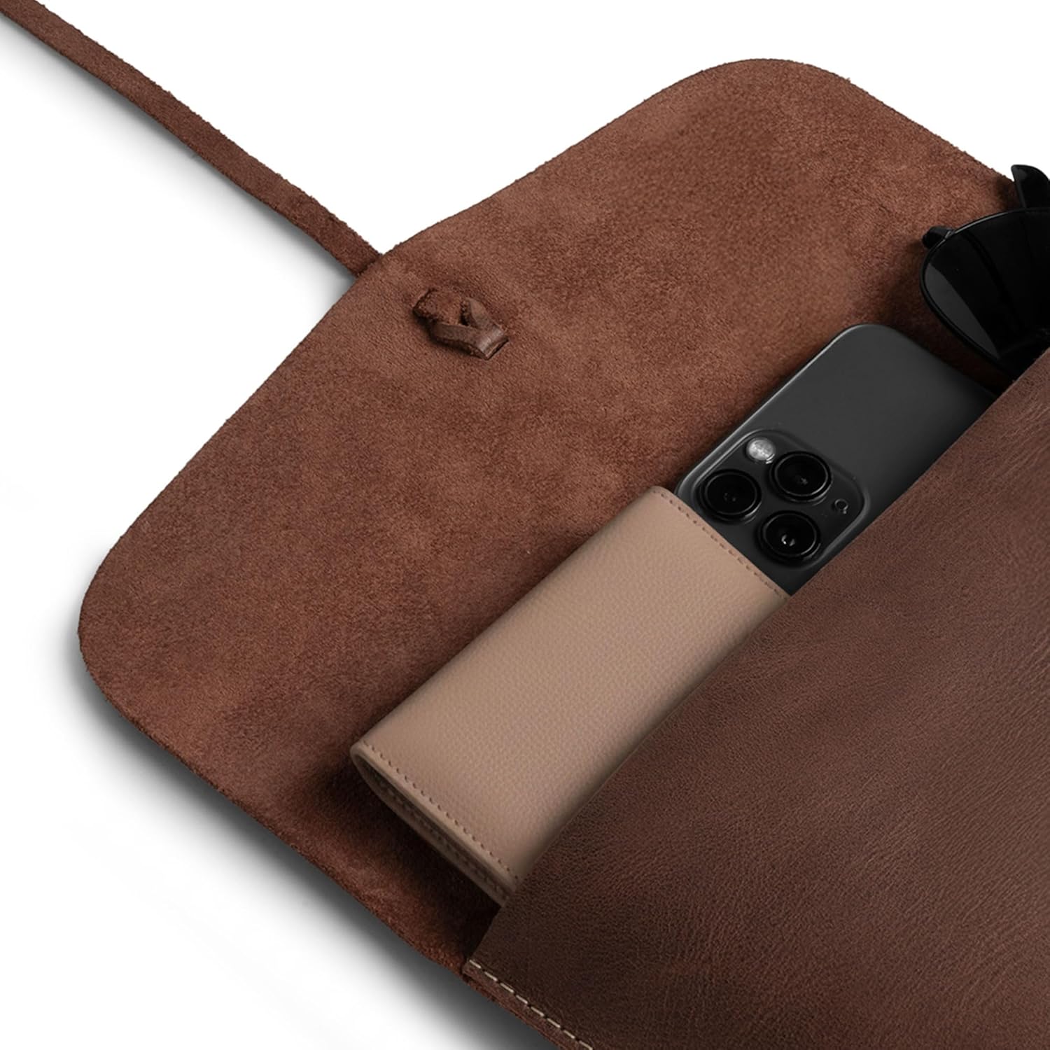 Heather's, Minimalist Clutch Bag for Cards, Money, and Coins, Great for Makeup, Cosmetics & Toiletry Items, Full Grain Leather, Handmade, Bourbon Brown - Image 3