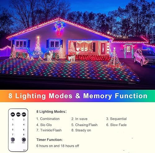 Miniatura 10 de JMEXSUSS Red de luces naranjas de Halloween, 360 luces LED de 12 pies x 5 pies, con 8 modos de conexión remota, impermeables, para exteriores, luces