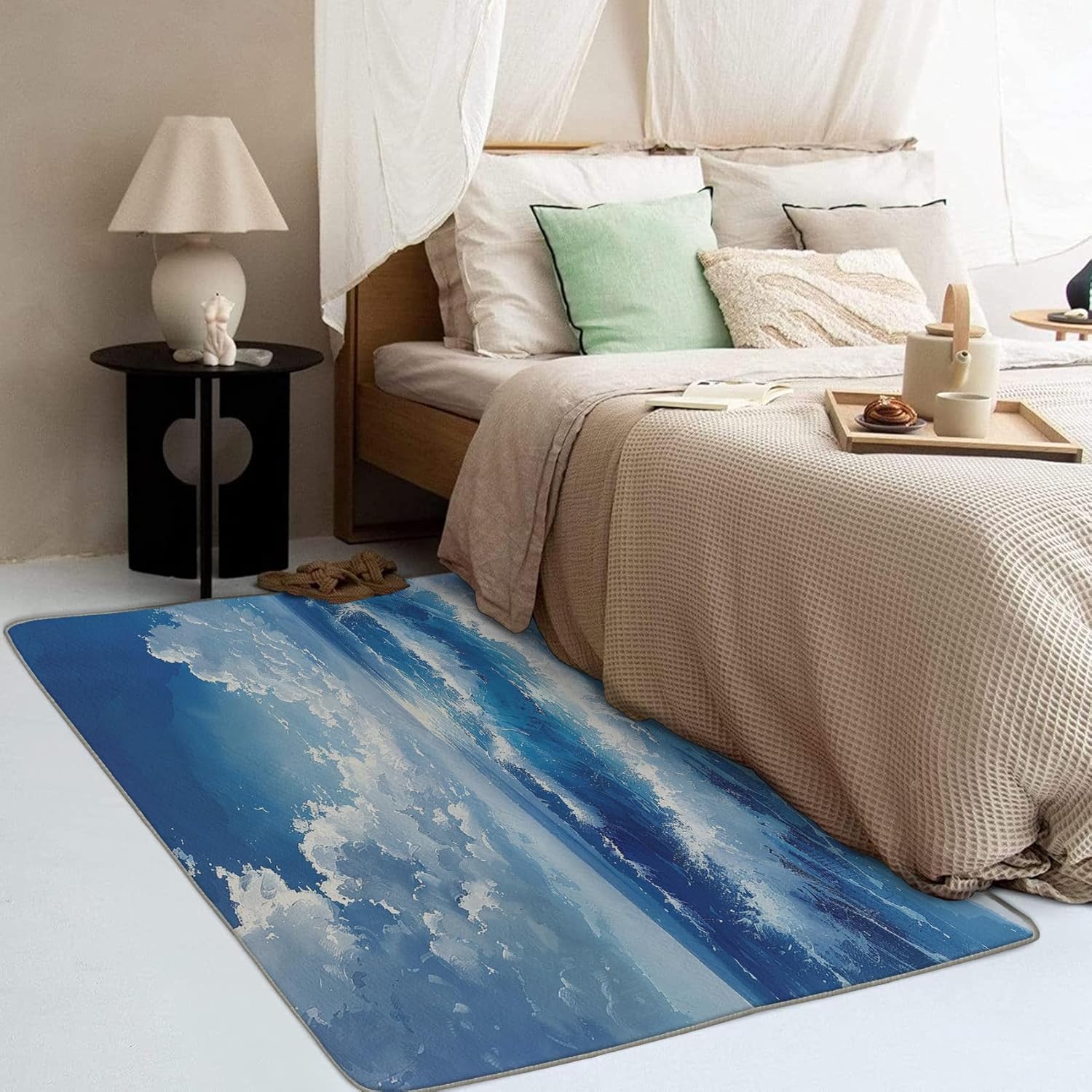 Ocean Rug 2x3, Sea Wave Rugs for Bedroom Living Room Entryway, Blue Waves Area Rug, Indoor Floor Home Decor Carpet, Machine Washable Non Slip Patterned Small Rug