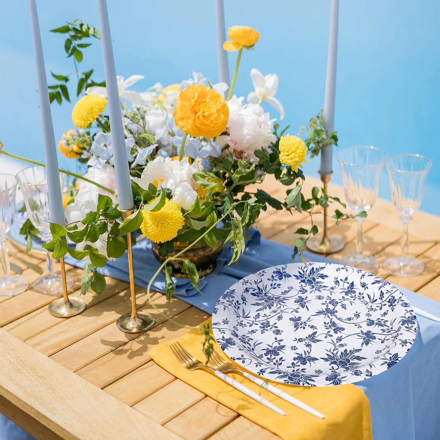 60 Pcs Blue White Flower Paper Plates Chinoiserie Floral Pattern Disposable Plates 9 Inch Party Tableware for Wedding Birthday Picnic Table Decor Supplies, 6 Designs - Image 7