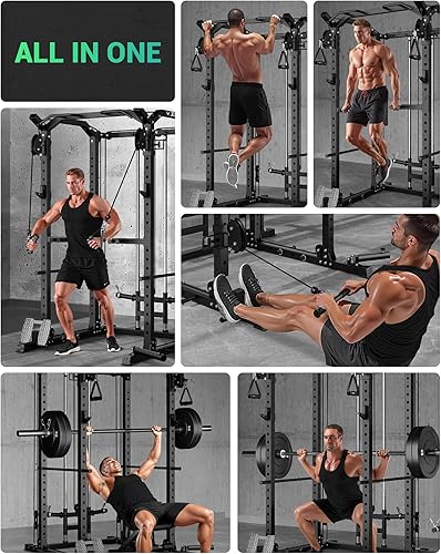 Miniatura 4 de Estante de potencia multifunción C11, jaula de potencia de 2000 libras con sistema de cruce de cables ajustable y más accesorios de entrenamiento,