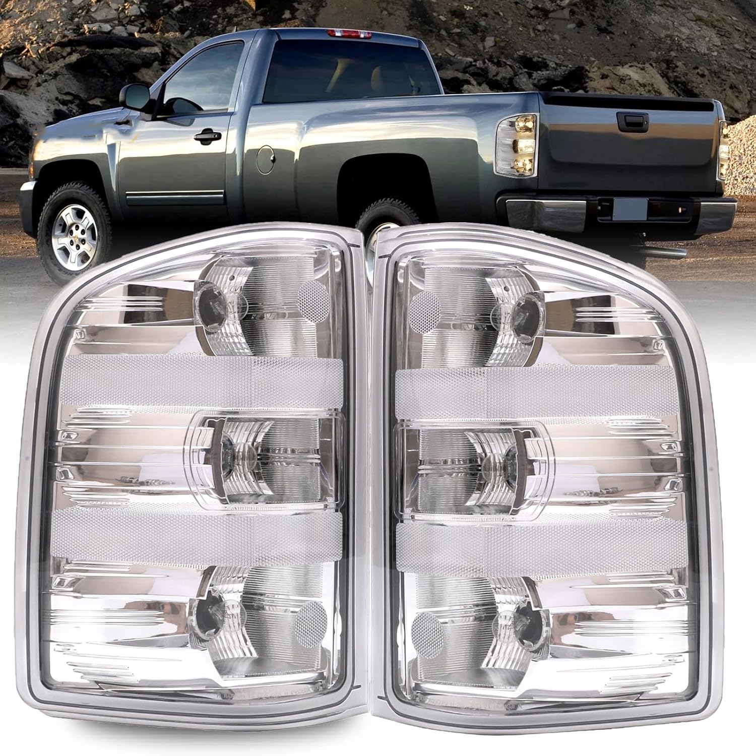 Tail Light Compatible With Chevy 2007-2013 Silverado 1500 | 2007-2014 Silverado 2500HD 3500HD Brake Taillight Clear Lens+White Housing Driver Side Rear Lamp Taillights