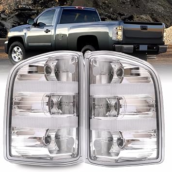 Tail Light Compatible With Chevy 2007-2013 Silverado 1500 | 2007-2014 Silverado 2500HD 3500HD Brake Taillight Clear Lens+White Housing Driver Side Rear Lamp Taillights