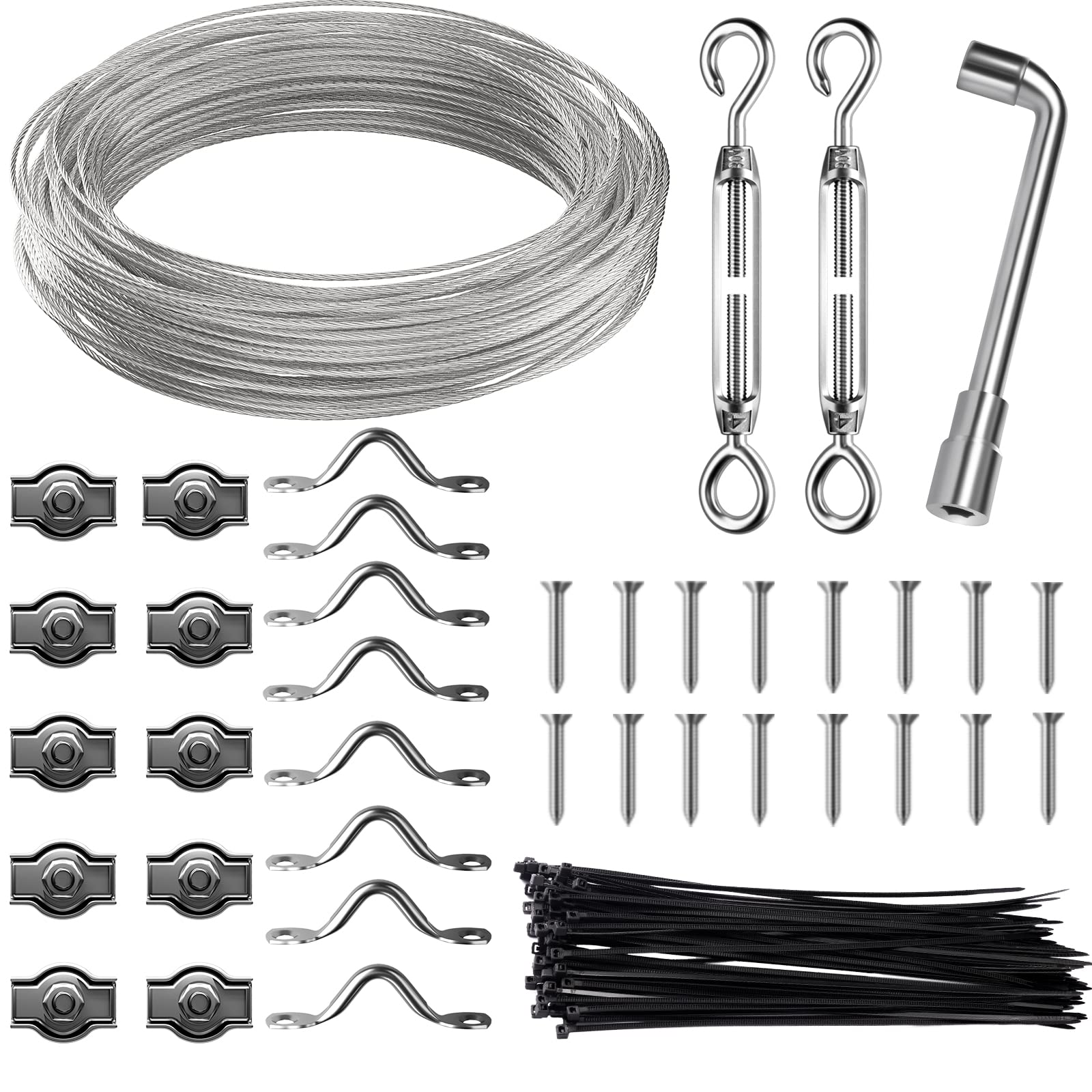 String Lights Hanging Kit,Globe String Lights Suspension Kit,Outdoor Light Guide Wire,Includ 164 FT Nylon-Coated Stainless Steel Wire Rope Cable,EnoughAccessories,Humanized Collocation,Easy to Install