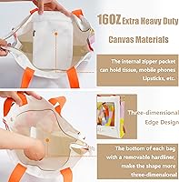 Vista 5 de Bolsa de lona para mujer con cremallera, bolsa de lona duradera y portátil reutilizable, bolsa de mano estética