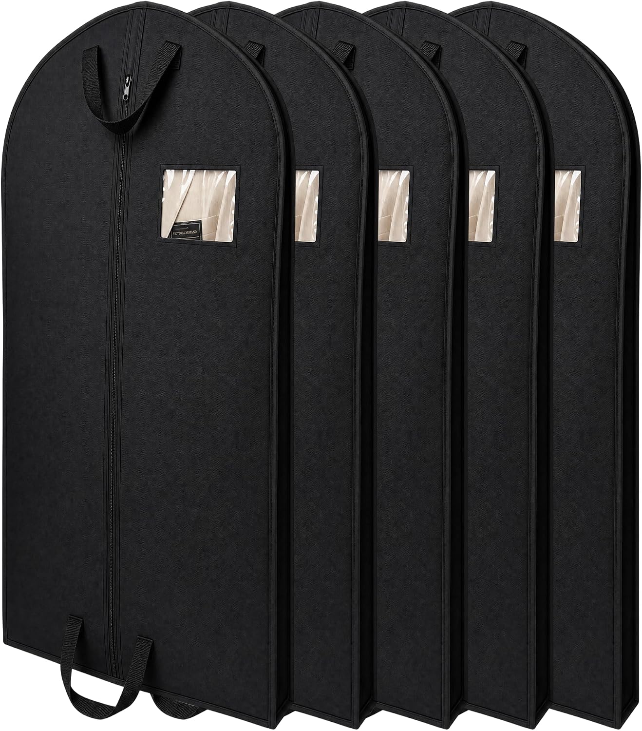 Garment Bag for Travel – 10-Pack, 42” Long Suit Protector | 82 GSM Heavyweight Fabric Dress Bag, Reinforced Handle, Black Breathable clothe Hanging with Zipper & Clear Window.