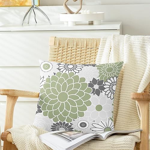 Miniatura 3 de CaliTime Juego de 2 fundas de almohada decorativas de forro polar con flores florecientes de dalia floral para sofá, cama, sofá, decoración de casa