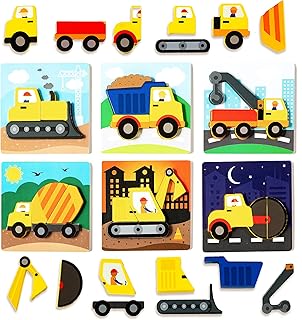 Klevly 6 PK Construction Wooden Toddler Puzzles Ages 2-4 | Wooden Puzzles for Toddlers 1-3 | Montessori Toys for 2 Year Old | Learning Toys for 2+ Year Olds | Educational Toys for 2 Year Old | STEM