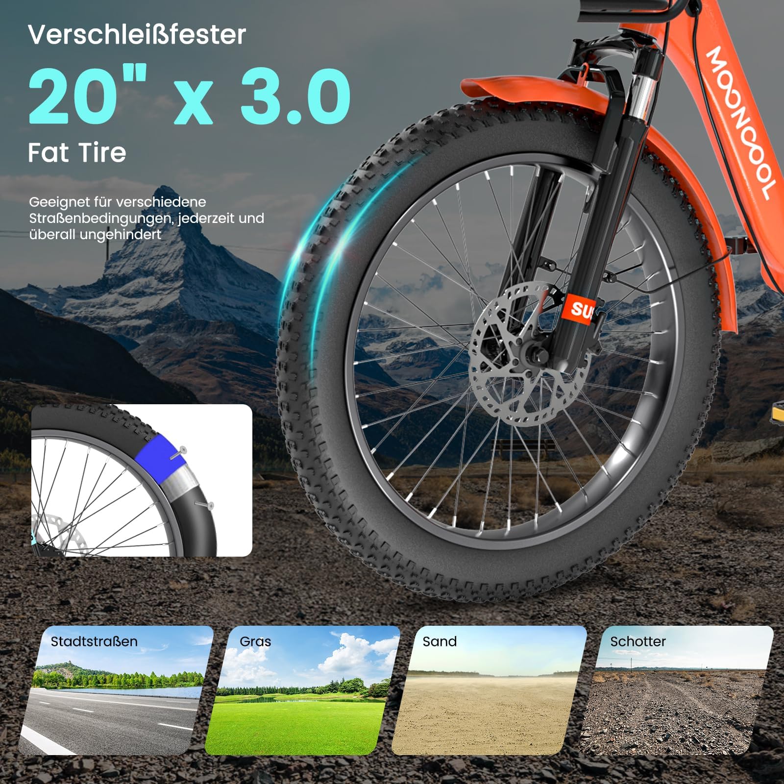 MOONCOOL E Bike Dreirad Klapprad, 20" Elektrofahrräder für Herren Damen, 36V 20AH Akku, 250W Motor 45 Nm, LCD-Display, IP65 Wasserdicht, 3 Fahrmodi, mit Großen Körben & Fußstützen