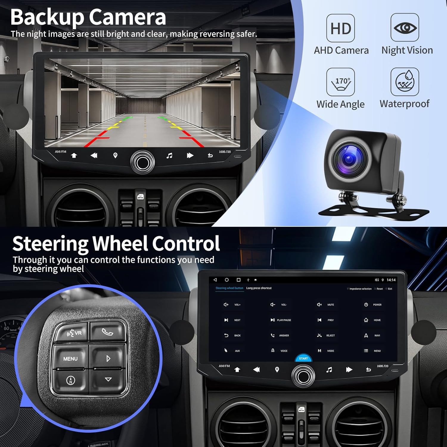 4Core 64G Car Radio Stereo for Jeep Wrangler JK 2007-2018 Upgrade 10.88 Inch Touch Screen with CarPlay Android Auto Wrangler JK Radio Upgrade Support GPS Navigation SWC Backup Camera