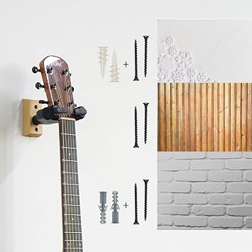 Sondery Guitar Hanger Wall Mount, Auto Lock and Adjustable Hook Holder for Acoustic and Electric Guitar, Ukulele, Bass, Banjo and Mandolin (W 2 PACK) | Hook Holder with Safely Cradles Nitro-Finished and High-End Guitars,Wood,2 pack