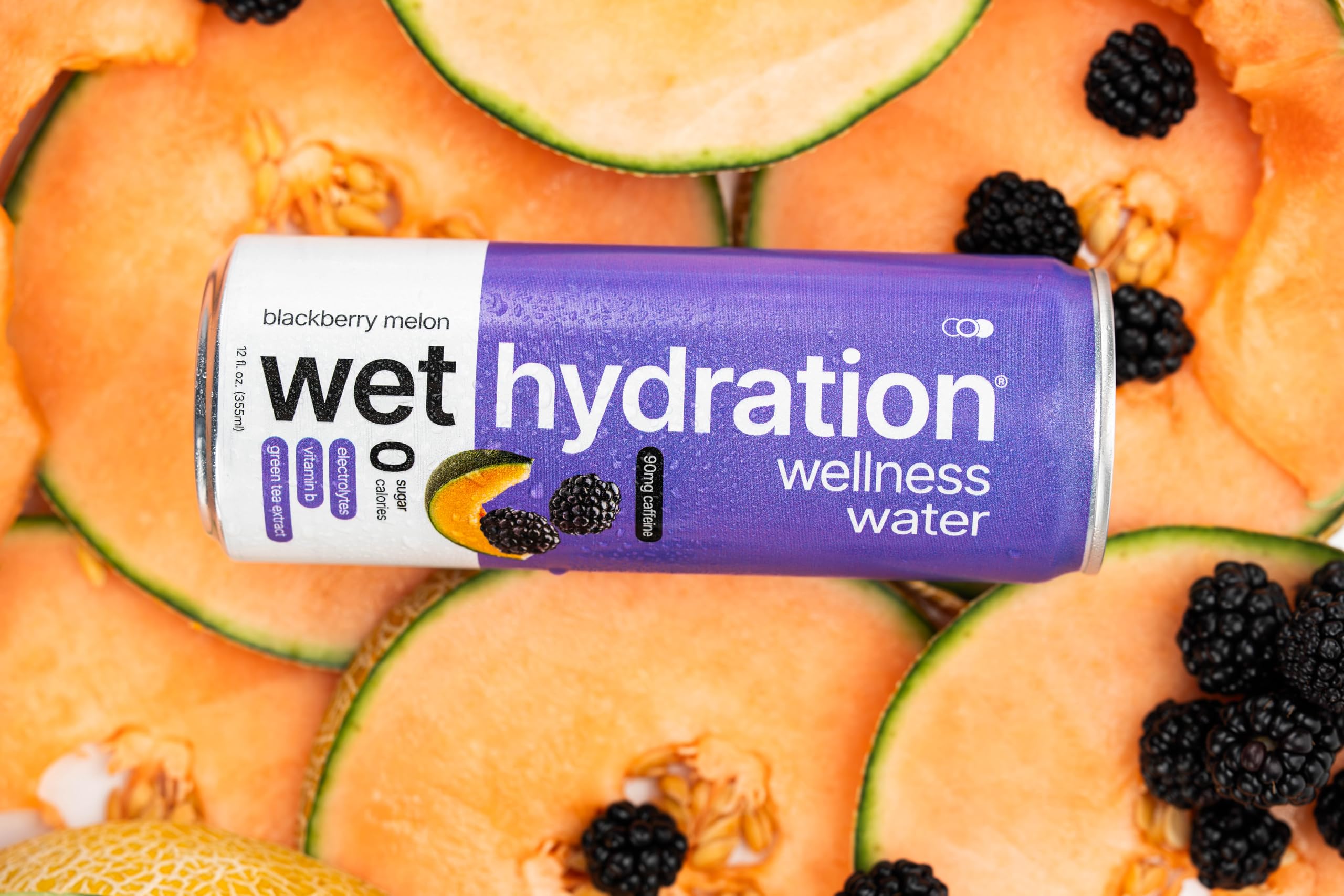 Wet Hydration | Functional Wellness Water, Non-Carbonated - Blackberry Melon (12 Ounce Cans, Pack of 12) - Flavored Water, Hydration Drink, No Sugar, No Artificial Ingredients, Zero Calories (Packaging May Vary)