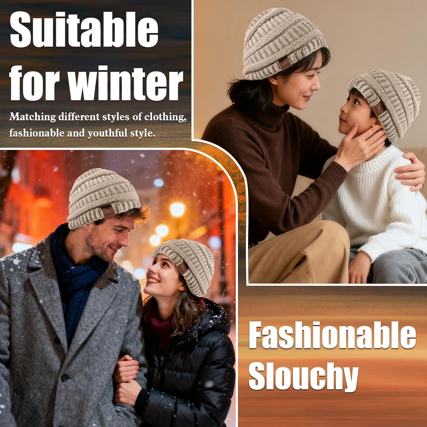 Doitory Beanies Hat for Women & Men,Warm Soft Knitted Beanie Unisex Cuffed Hat for Winter Fleece Lined Hats Snow Cap Khaki