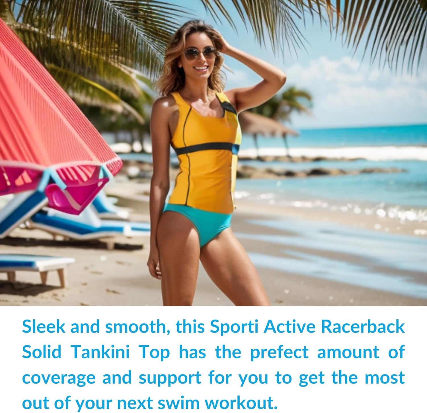 Sporti Women Racerback Tankini Tops - Bathing Suit Tops for Women - Athletic Tank Top Swimsuits with Shelf Bra Support Medium Mango image 3 of 5 B0BHBXX4CB