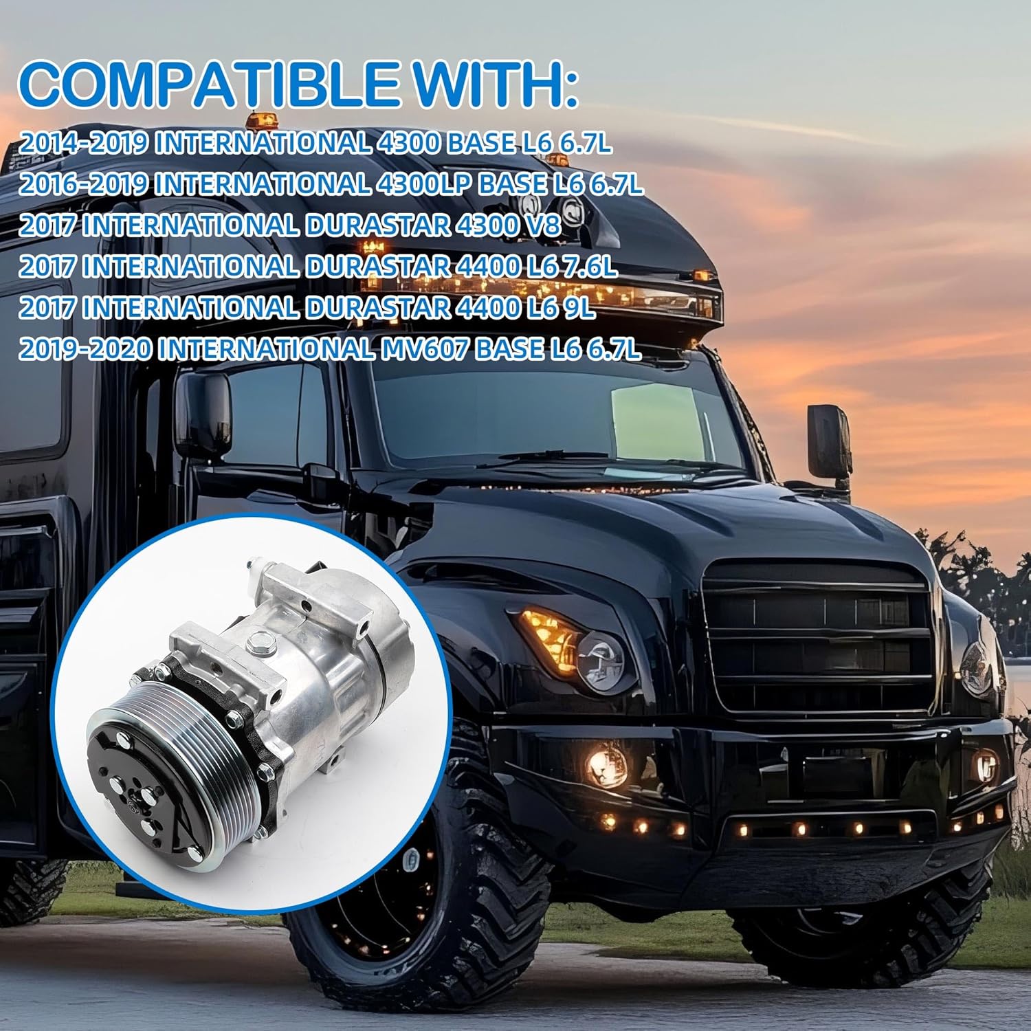4034409C4 AC Compressor Compatible With 2014-2020 International Durastar 4300 4300LP 4400 MV607 Air Conditioning Compressor 4034409C1 4034409C2 4034409C3