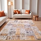 Vasofe Area Rug for Living Room, 6x9 Abstract Rugs for Bedroom, Dining, Office, Playroom, Machine Washable Non-Slip Carpet Soft Modern Indoor Home Decor Carpets, Orange