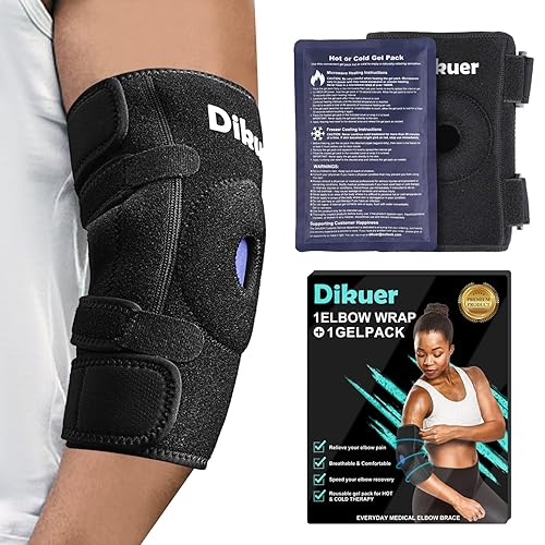 Dikuer Codera de hielo para tendinitis y codo de tenis, codo con bolsa de hielo de gel para aliviar el codo de tenis para hombres y mujeres