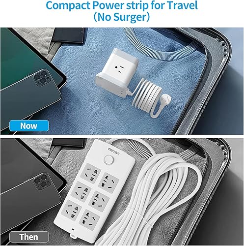 Miniatura 6 de FDTEK - Regleta de alimentación con USB, cable de extensión de enchufe plano con 4 salidas y 3 USB (1 USB C), estación de carga de escritorio de 5