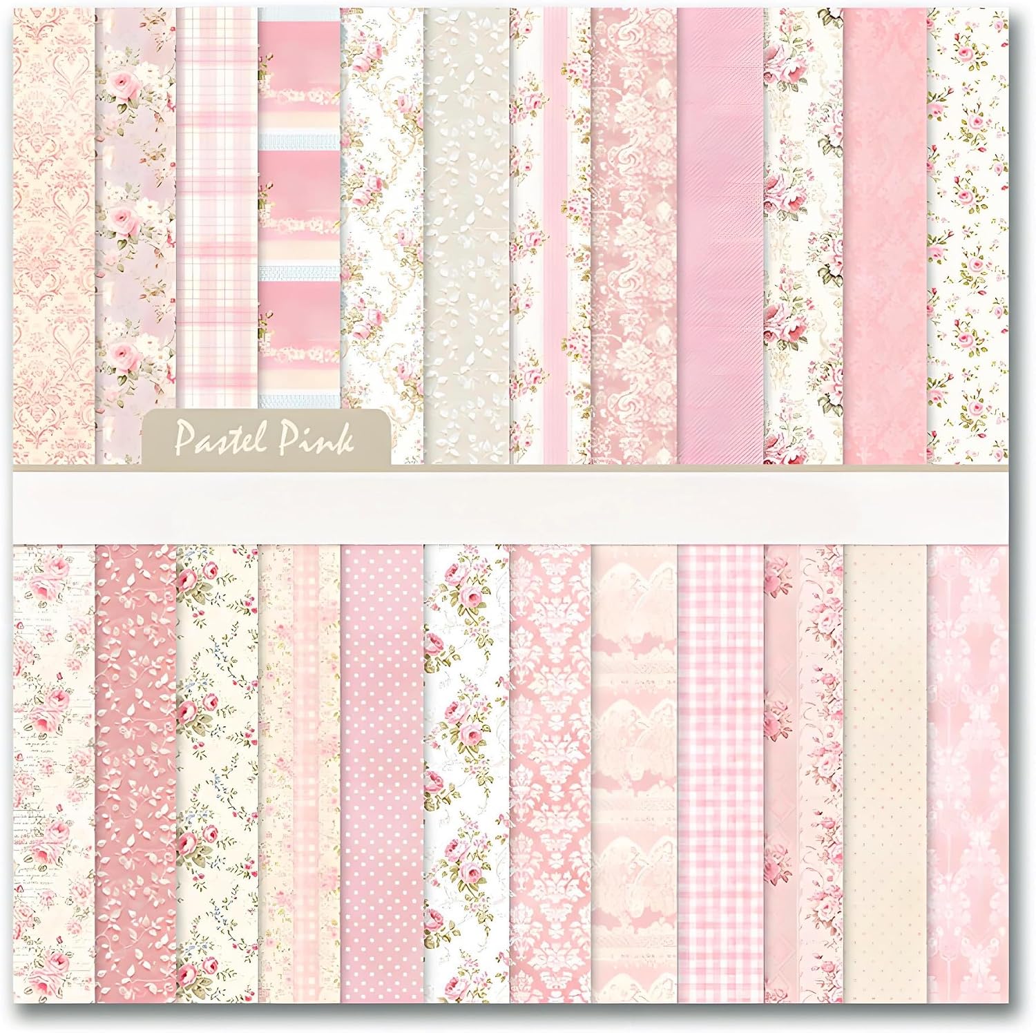 VIVIQUEN 24 Pack Pink Floral Double-Sided Paper, 12-inches Vintage Flowers Scrapbook Specialty Craft Paper Folded Flat for DIY Background Card Art Craft Making Scrapbook Photo Album Decor