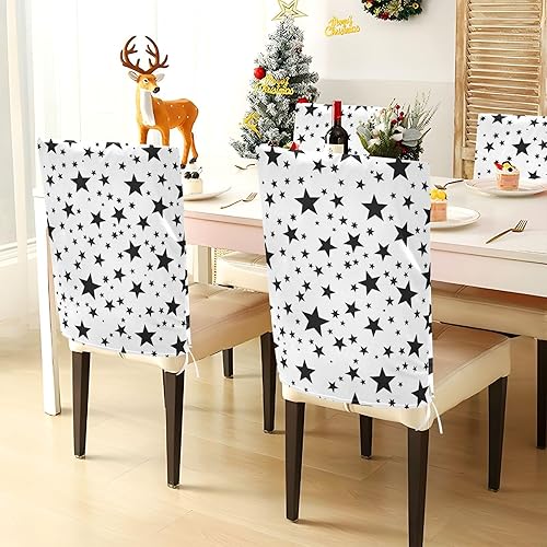 Miniatura 4 de Black and White Stars Decorative Chairs Covers for Wedding Banquets Anti-Dust Parson Chair Covers protectores para sillas de comedor Set of 6